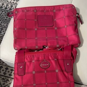 Coach Red Plaid Bag Set